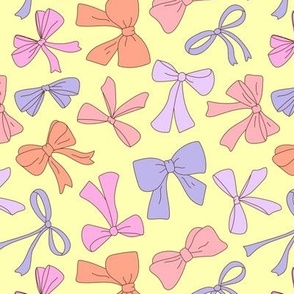 Vintage fifties freehand bows - fun retro style tossed bow design boho girls nineties bright palette yellow pink lilac 