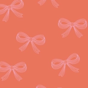 Scandinavian vintage bow - Freehand striped bows boho minimalist design for girls pink on tangerine red