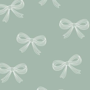 Scandinavian vintage bow - Freehand striped bows boho minimalist design for girls pink on sage green