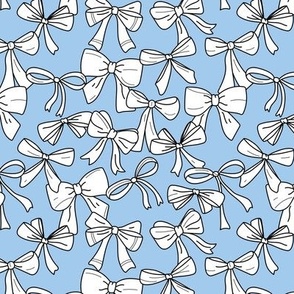 Messy minimalist freehand bows - little gift theme girls design on sky blue 