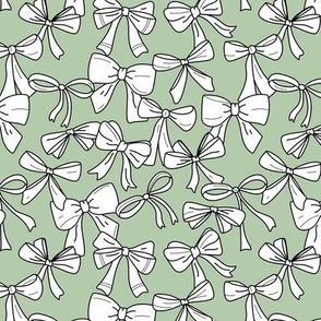 Messy minimalist freehand bows - little gift theme girls design on matcha green 