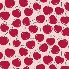 cherries and tiny hearts - red and pink - small