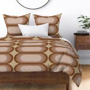 Large Scale Retro Graphic Horizontal Oval Shapes / Warm Neutral Browns Abstract Geometric