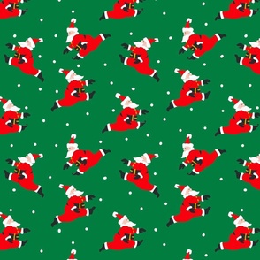 Whimsical Santas Dancing in the Green Sky