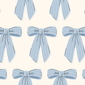 Vintage Stripe Bows, Blue on Cream