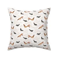 happy chickens and roosters in muted earth tones - medium size