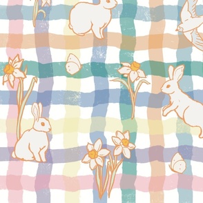 Easter pastel wiggle check - bunnies amongst the daffodils