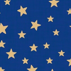 Field of Gold Stars on Blue Burlap