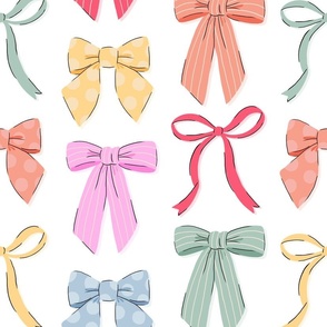 Vintage Mixed Bows - Multicolor on White