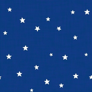 Field of Stars ★ White Stars Sparse on Blue Burlap