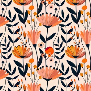 Contemporary Peach Florals - Modern Botanical Pattern with a Chic Twist