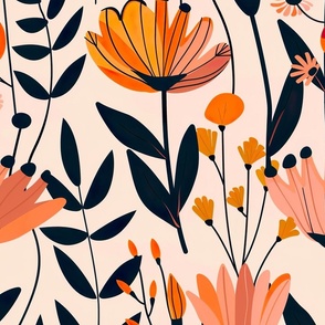 Jumbo Contemporary Peach Florals - Modern Botanical Pattern with a Chic Twist