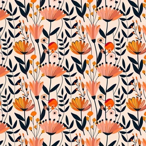 Small Contemporary Peach Florals - Modern Botanical Pattern with a Chic Twist
