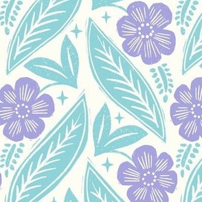 L - Daisy Block Print - Lilac and Pool