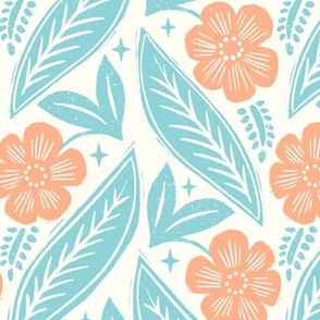 L - Daisy Block Print - Peach and Pool