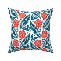 L - Daisy Block Print - Red and Blue