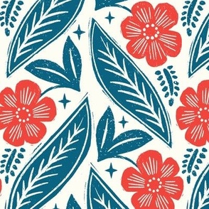 L - Daisy Block Print - Red and Blue