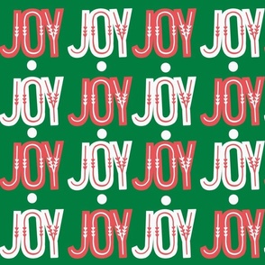 JOY LETTERING RED AND WHITE ON GREEN