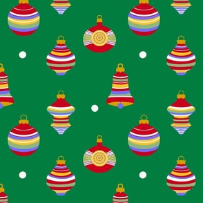 Vintage Christmas Striped Oraments on Green