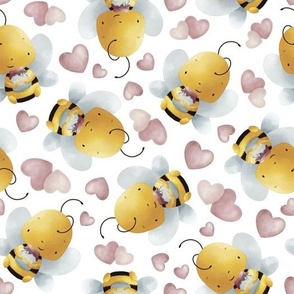 Cute Bees with honey pot on white