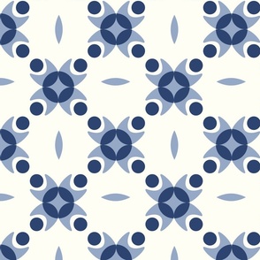 Large - Monochrome  Grey and blue geometric tile  