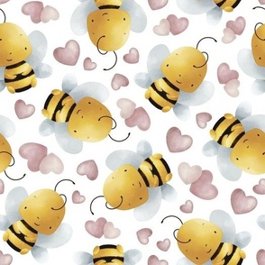 Cute Honey Bees with love Hearts on white