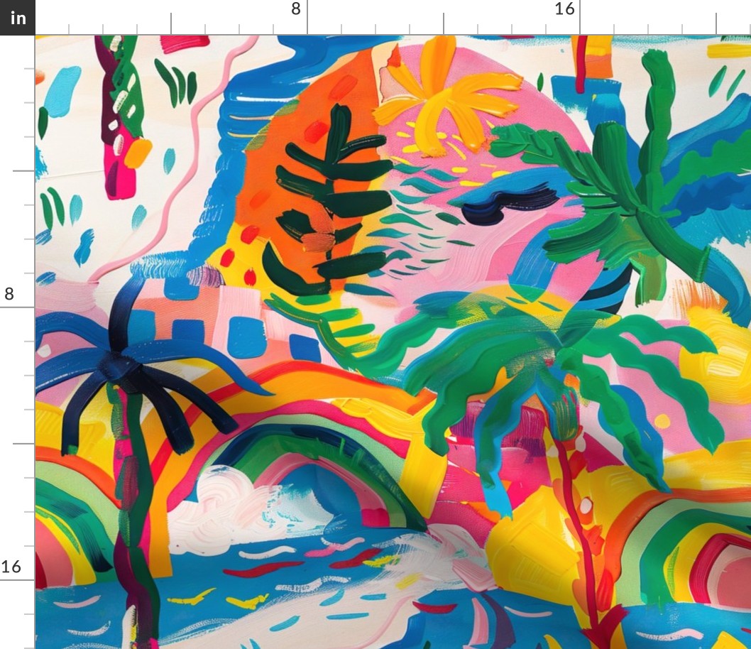 Jumbo Tropical Rainbow Escape - Abstract Beach and Palm Scenery