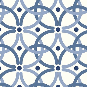 Large - Monochrome intertwine  grey and blue with off white 