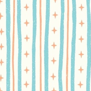 Textured Star Stripe - peach and pool