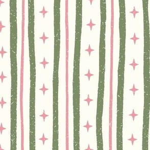 Textured Star Stripe - pink and sage green