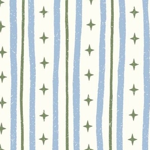 Textured Star Stripe - sky blue and sage green