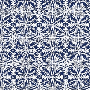 Navy Blue and White Floral Damask Pattern