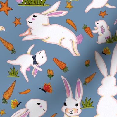 Cute & Playful Rabbits Family in Blue