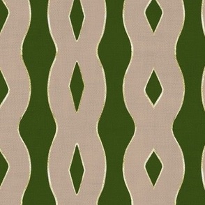 Modern Textured Ogee - Dark Green and Beige - Large