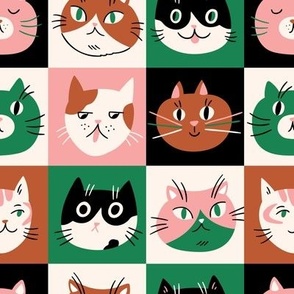 Funny cats on checkered background 
