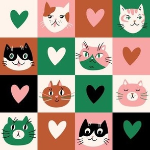 Cats in love on checkered background 