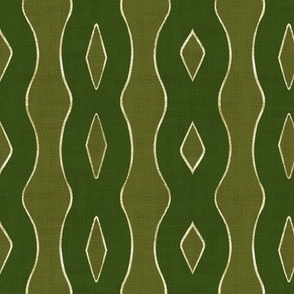 Modern Textured Ogee - Dark Green and Gold - Large