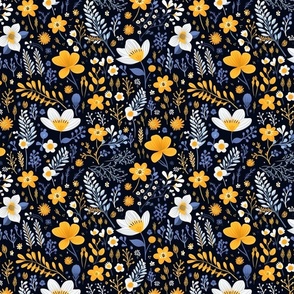 Midnight Garden Blooms - Vibrant Floral Fabric Design