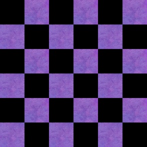 Modern Textured Purple and Black Checkerboard - Large Scale 3 Inch Squares