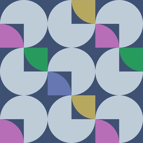 Geometric Circle Pattern in Blue Yellow Pink and Green