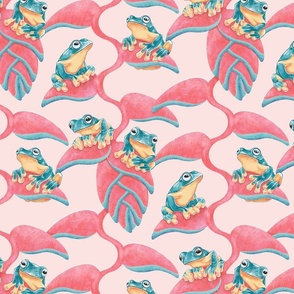 Tropical Frog and Lobster-Claws - on peach pink