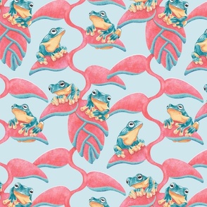 Tropical Frog and Lobster-Claws - on light blue 