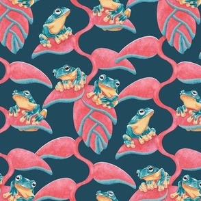 Tropical Frog and Lobster-Claws - on navy blue, small 