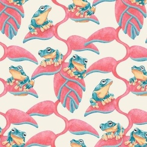 Tropical Frog and Lobster-Claws - on pale cream, small 