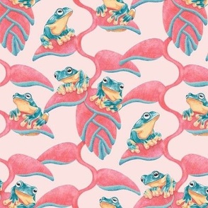 Tropical Frog and Lobster-Claws - on peach pink, small 