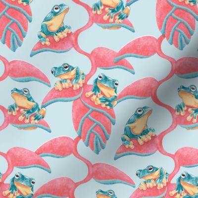 Tropical Frog and Lobster-Claws - on light blue, small 