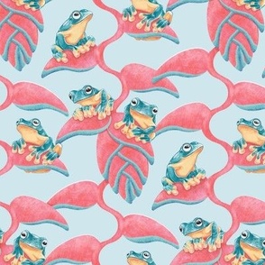 Tropical Frog and Lobster-Claws - on light blue, small 