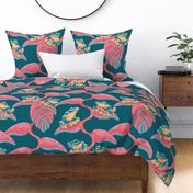 Tropical Frog and Lobster-Claws - on teal blue, large 