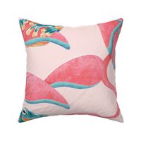 Tropical Frog and Lobster-Claws - on peach pink, large 