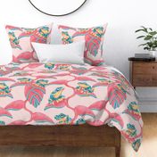 Tropical Frog and Lobster-Claws - on peach pink, large 